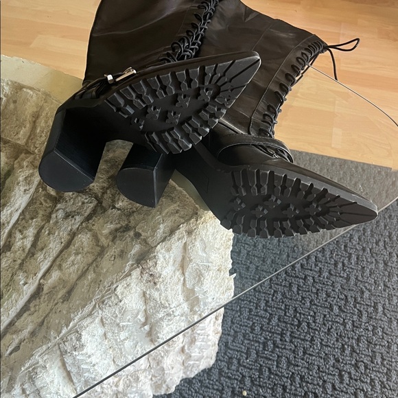 Charles David Knee High Black Lace Up Boots - Picture 3 of 4